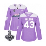 Women's Adidas Washington Capitals #43 Tom Wilson Authentic Purple Fights Cancer Practice 2018 Stanley Cup Final NHL Jersey