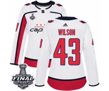 Women's Adidas Washington Capitals #43 Tom Wilson Authentic White Away 2018 Stanley Cup Final NHL Jersey