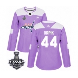 Women's Adidas Washington Capitals #44 Brooks Orpik Authentic Purple Fights Cancer Practice 2018 Stanley Cup Final NHL Jersey