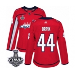 Women's Adidas Washington Capitals #44 Brooks Orpik Authentic Red Home 2018 Stanley Cup Final NHL Jersey