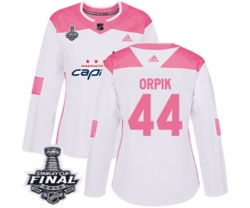 Women's Adidas Washington Capitals #44 Brooks Orpik Authentic White Pink Fashion 2018 Stanley Cup Final NHL Jersey