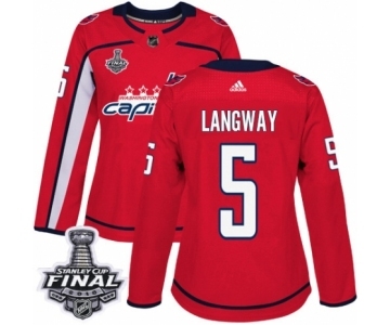 Women's Adidas Washington Capitals #5 Rod Langway Authentic Red Home 2018 Stanley Cup Final NHL Jersey