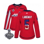 Women's Adidas Washington Capitals #5 Rod Langway Authentic Red USA Flag Fashion 2018 Stanley Cup Final NHL Jersey