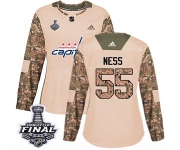 Women's Adidas Washington Capitals #55 Aaron Ness Authentic Camo Veterans Day Practice 2018 Stanley Cup Final NHL Jersey