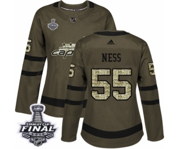 Women's Adidas Washington Capitals #55 Aaron Ness Authentic Green Salute to Service 2018 Stanley Cup Final NHL Jersey