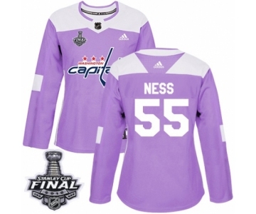 Women's Adidas Washington Capitals #55 Aaron Ness Authentic Purple Fights Cancer Practice 2018 Stanley Cup Final NHL Jersey