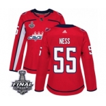 Women's Adidas Washington Capitals #55 Aaron Ness Authentic Red Home 2018 Stanley Cup Final NHL Jersey