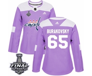 Women's Adidas Washington Capitals #65 Andre Burakovsky Authentic Purple Fights Cancer Practice 2018 Stanley Cup Final NHL Jersey