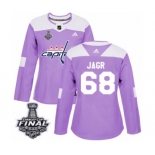 Women's Adidas Washington Capitals #68 Jaromir Jagr Authentic Purple Fights Cancer Practice 2018 Stanley Cup Final NHL Jersey