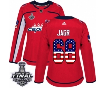 Women's Adidas Washington Capitals #68 Jaromir Jagr Authentic Red USA Flag Fashion 2018 Stanley Cup Final NHL Jersey