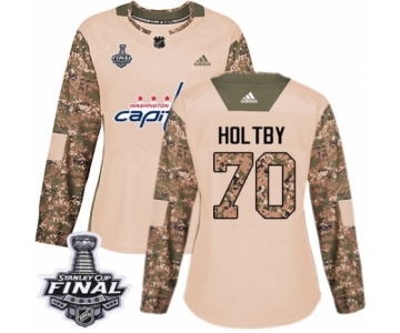 Women's Adidas Washington Capitals #70 Braden Holtby Authentic Camo Veterans Day Practice 2018 Stanley Cup Final NHL Jersey