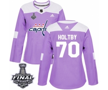 Women's Adidas Washington Capitals #70 Braden Holtby Authentic Purple Fights Cancer Practice 2018 Stanley Cup Final NHL Jersey