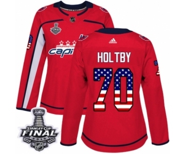 Women's Adidas Washington Capitals #70 Braden Holtby Authentic Red USA Flag Fashion 2018 Stanley Cup Final NHL Jersey