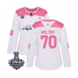 Women's Adidas Washington Capitals #70 Braden Holtby Authentic White Pink Fashion 2018 Stanley Cup Final NHL Jersey