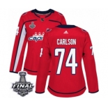 Women's Adidas Washington Capitals #74 John Carlson Authentic Red Home 2018 Stanley Cup Final NHL Jersey