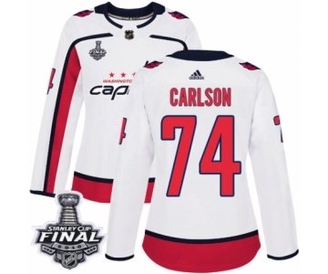 Women's Adidas Washington Capitals #74 John Carlson Authentic White Away 2018 Stanley Cup Final NHL Jersey