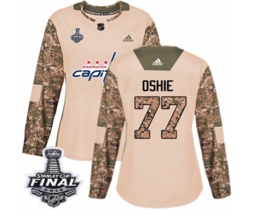 Women's Adidas Washington Capitals #77 T.J. Oshie Authentic Camo Veterans Day Practice 2018 Stanley Cup Final NHL Jersey