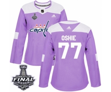 Women's Adidas Washington Capitals #77 T.J. Oshie Authentic Purple Fights Cancer Practice 2018 Stanley Cup Final NHL Jersey