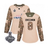 Women's Adidas Washington Capitals #8 Alex Ovechkin Authentic Camo Veterans Day Practice 2018 Stanley Cup Final NHL Jersey