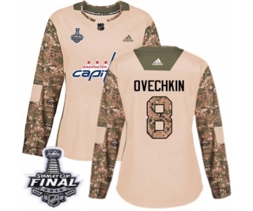 Women's Adidas Washington Capitals #8 Alex Ovechkin Authentic Camo Veterans Day Practice 2018 Stanley Cup Final NHL Jersey