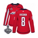 Women's Adidas Washington Capitals #8 Alex Ovechkin Authentic Red Home 2018 Stanley Cup Final NHL Jersey