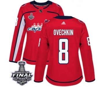 Women's Adidas Washington Capitals #8 Alex Ovechkin Authentic Red Home 2018 Stanley Cup Final NHL Jersey