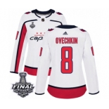 Women's Adidas Washington Capitals #8 Alex Ovechkin Authentic White Away 2018 Stanley Cup Final NHL Jersey