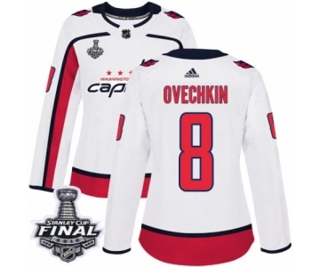 Women's Adidas Washington Capitals #8 Alex Ovechkin Authentic White Away 2018 Stanley Cup Final NHL Jersey