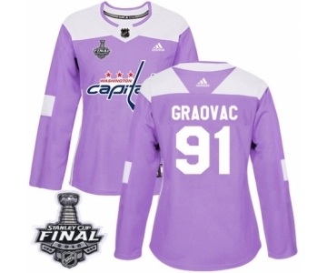 Women's Adidas Washington Capitals #91 Tyler Graovac Authentic Purple Fights Cancer Practice 2018 Stanley Cup Final NHL Jersey