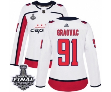 Women's Adidas Washington Capitals #91 Tyler Graovac Authentic White Away 2018 Stanley Cup Final NHL Jersey