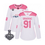 Women's Adidas Washington Capitals #91 Tyler Graovac Authentic White Pink Fashion 2018 Stanley Cup Final NHL Jersey