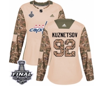 Women's Adidas Washington Capitals #92 Evgeny Kuznetsov Authentic Camo Veterans Day Practice 2018 Stanley Cup Final NHL Jersey