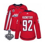 Women's Adidas Washington Capitals #92 Evgeny Kuznetsov Authentic Red Home 2018 Stanley Cup Final NHL Jersey