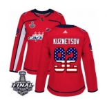 Women's Adidas Washington Capitals #92 Evgeny Kuznetsov Authentic Red USA Flag Fashion 2018 Stanley Cup Final NHL Jersey