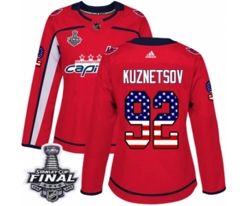 Women's Adidas Washington Capitals #92 Evgeny Kuznetsov Authentic Red USA Flag Fashion 2018 Stanley Cup Final NHL Jersey