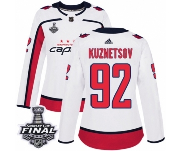 Women's Adidas Washington Capitals #92 Evgeny Kuznetsov Authentic White Away 2018 Stanley Cup Final NHL Jersey