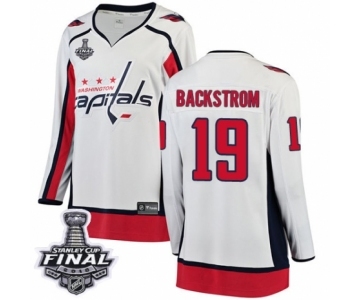 Women's Washington Capitals #19 Nicklas Backstrom Fanatics Branded White Away Breakaway 2018 Stanley Cup Final NHL Jersey