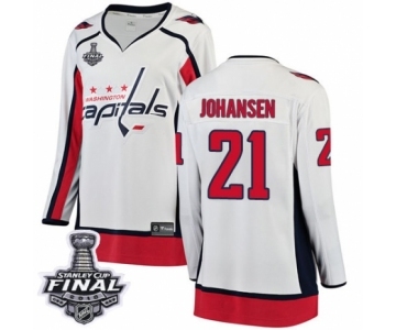 Women's Washington Capitals #21 Lucas Johansen Fanatics Branded White Away Breakaway 2018 Stanley Cup Final NHL Jersey