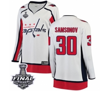 Women's Washington Capitals #30 Ilya Samsonov Fanatics Branded White Away Breakaway 2018 Stanley Cup Final NHL Jersey