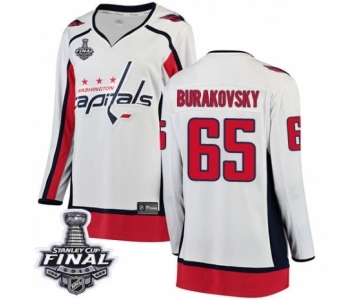 Women's Washington Capitals #65 Andre Burakovsky Fanatics Branded White Away Breakaway 2018 Stanley Cup Final NHL Jersey