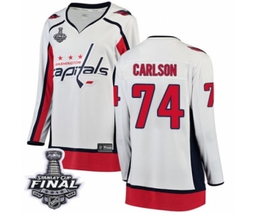 Women's Washington Capitals #74 John Carlson Fanatics Branded White Away Breakaway 2018 Stanley Cup Final NHL Jersey