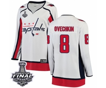 Women's Washington Capitals #8 Alex Ovechkin Fanatics Branded White Away Breakaway 2018 Stanley Cup Final NHL Jersey