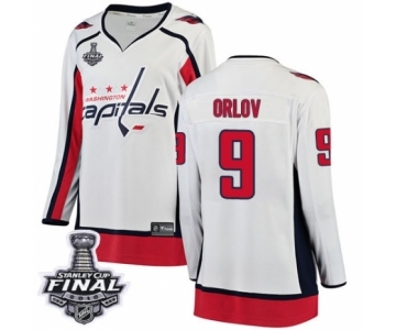 Women's Washington Capitals #9 Dmitry Orlov Fanatics Branded White Away Breakaway 2018 Stanley Cup Final NHL Jersey