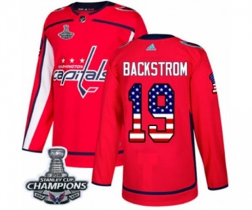 Youth Adidas Washington Capitals #19 Nicklas Backstrom Authentic Red USA Flag Fashion 2018 Stanley Cup Final Champions NHL Jersey