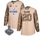 Youth Adidas Washington Capitals #20 Lars Eller Authentic Camo Veterans Day Practice 2018 Stanley Cup Final NHL Jersey