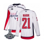 Youth Adidas Washington Capitals #21 Dennis Maruk Authentic White Away 2018 Stanley Cup Final Champions NHL Jersey