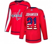 Youth Adidas Washington Capitals #21 Lucas Johansen Authentic Red USA Flag Fashion NHL Jersey