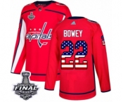 Youth Adidas Washington Capitals #22 Madison Bowey Authentic Red USA Flag Fashion 2018 Stanley Cup Final NHL Jersey