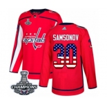 Youth Adidas Washington Capitals #30 Ilya Samsonov Authentic Red USA Flag Fashion 2018 Stanley Cup Final Champions NHL Jersey