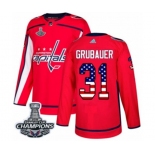 Youth Adidas Washington Capitals #31 Philipp Grubauer Authentic Red USA Flag Fashion 2018 Stanley Cup Final Champions NHL Jersey